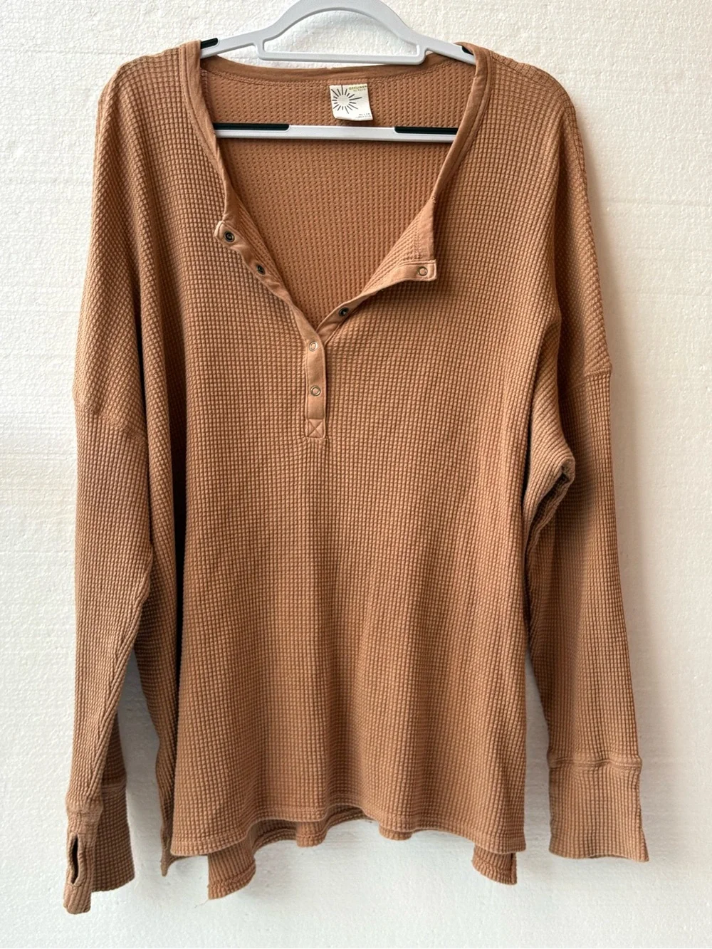 Offline By Aerie Waffle Knit Henley Top Oversized‎ Thermal Long Sleeve XL